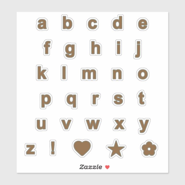 Bronze and Sage Color Letters Alphabet Monogram Sticker (Sheet)