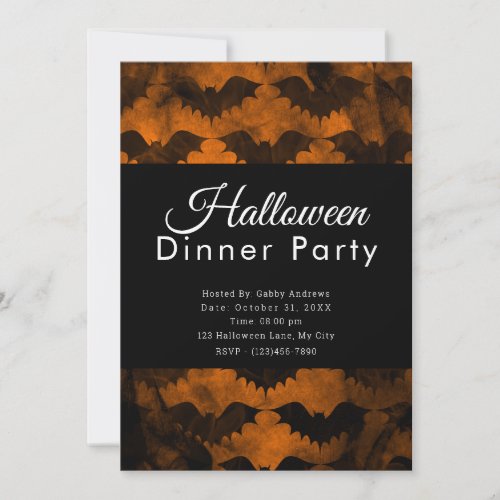 Bronze Antique Black Bats Halloween Dinner Party Invitation