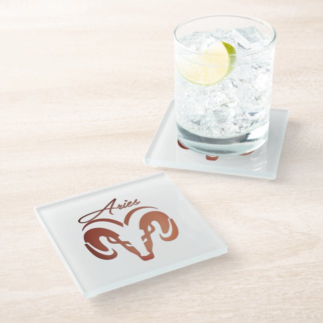 Bronze Aries the Ram Zodiac Glass Coaster (Angled)