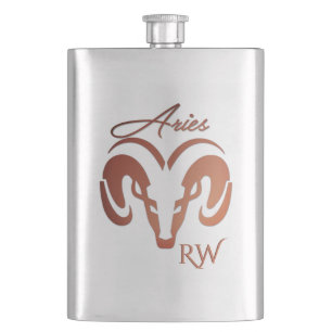 Bronze Aries the Ram Zodiac Monogram Flask