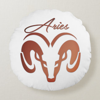 Bronze Aries the Ram Zodiac Round Pillow