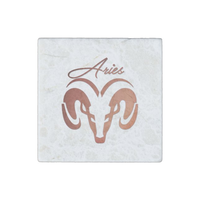 Bronze Aries the Ram Zodiac Stone Magnet (Front)