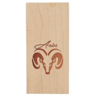 Bronze Aries the Ram Zodiac Wood Flash Drive