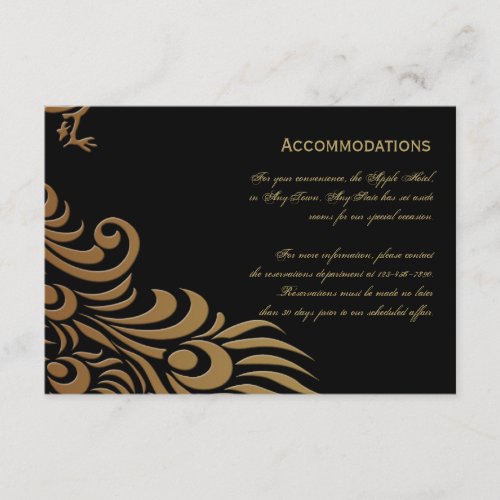 Bronze Art Deco Peacock and Floral Accomodations Enclosure Card