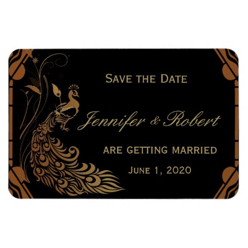 Bronze Art Deco Peacock and  Floral Save the Date Magnet