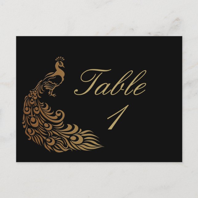 Bronze Art Deco Peacock and Floral Table Number (Front)