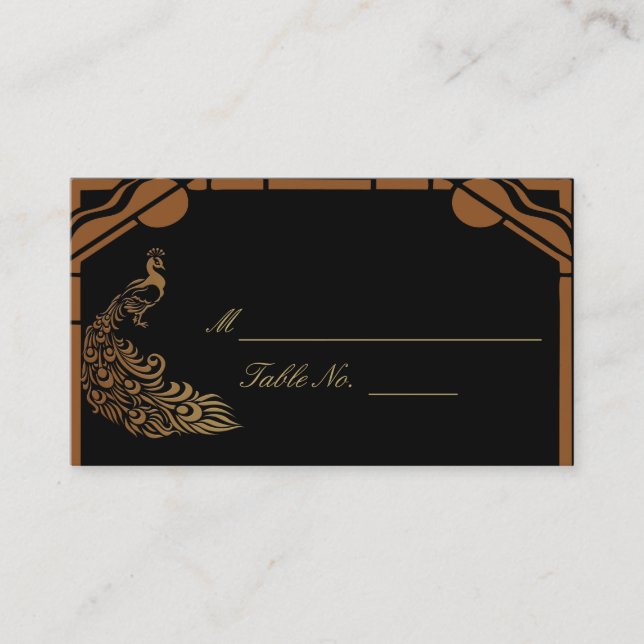 Bronze Art Deco Peacock and Floral Weddi PlaceCard (Front)