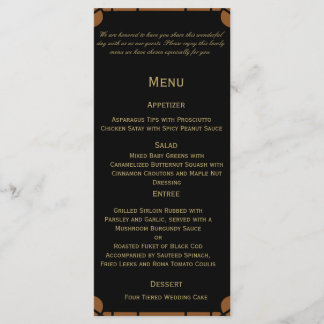 Bronze Art Deco Peacock and Floral Wedding Menu