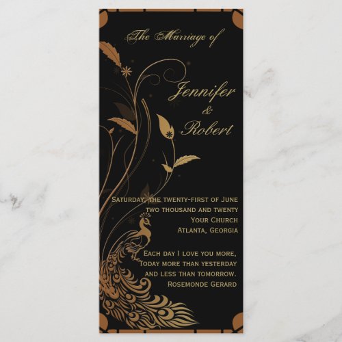 Bronze Art Deco Peacock and Floral Wedding Program