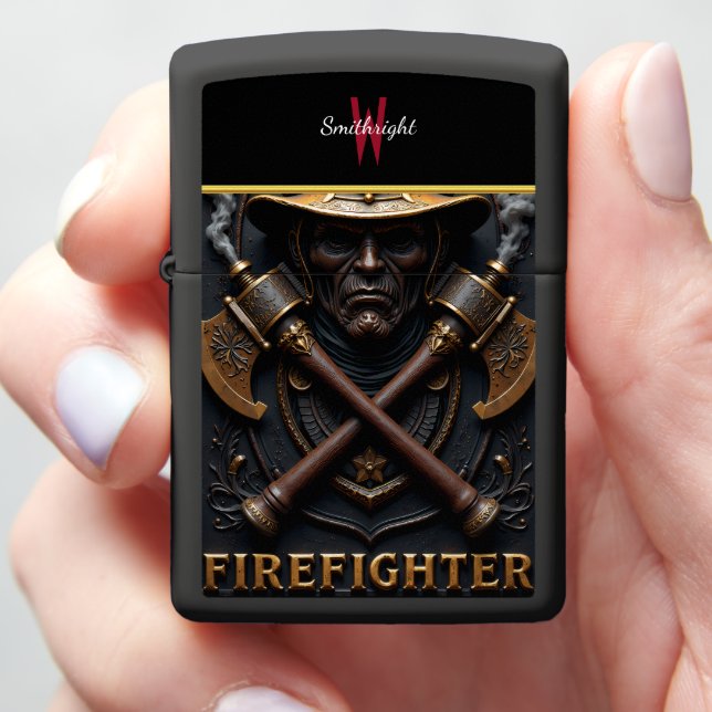 Bronze Axe Fireman Hero Leather Helmet Zippo Lighter (In Hand)