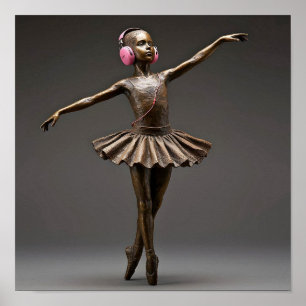 Bronze Ballerina with Pink Headphones Autism Neuro Poster