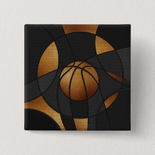Bronze Basketball Abstract Art Button