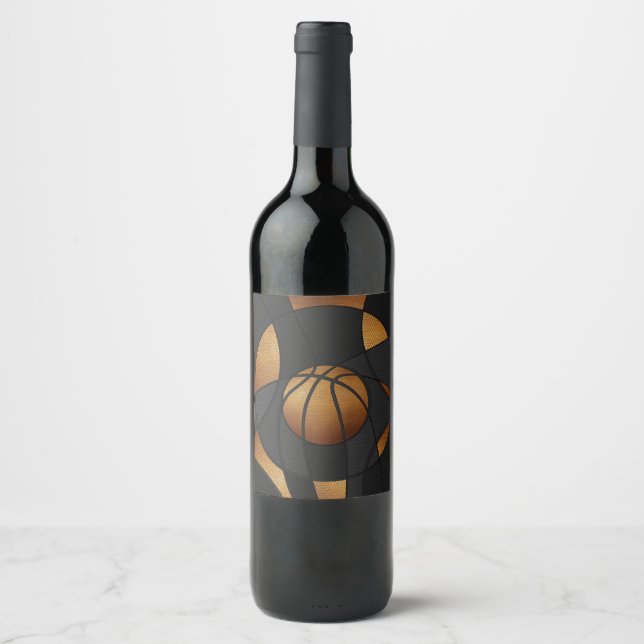 Bronze Basketball Abstract Art Wine Label (Front)