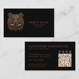 Bronze Bear Professional Barber Shop Qr Code Business Card
