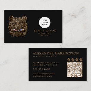 Bronze Bear Professional Barber Shop Qr Code Business Card