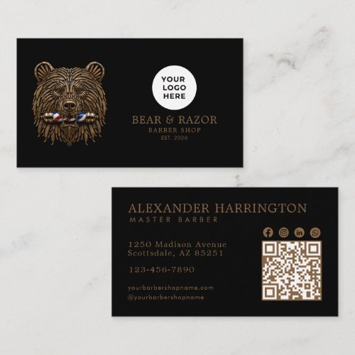 Bronze Bear Professional Barber Shop Qr Code Business Card