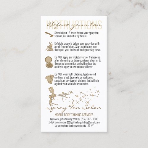 Bronze Before After Care Instruction Spray Tanning Business Card