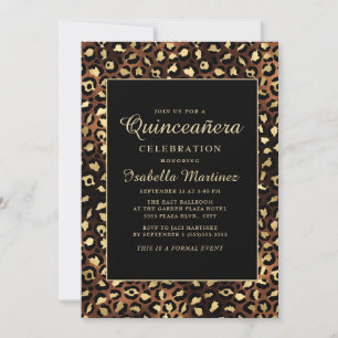 Bronze Black Gold Leopard Quinceañera Party Invitation