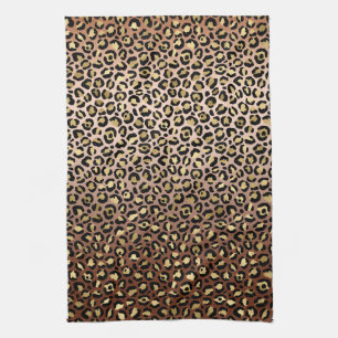 Bronze Black Gold Ombre Leopard Print Kitchen Towel