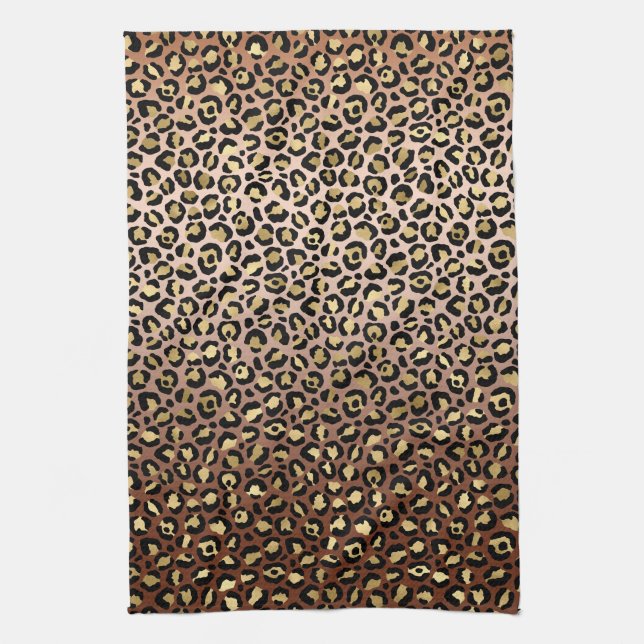 Bronze Black Gold Ombre Leopard Print           Kitchen Towel (Vertical)