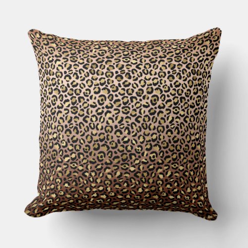 Bronze Black Gold Ombre Leopard Print     Throw Pillow