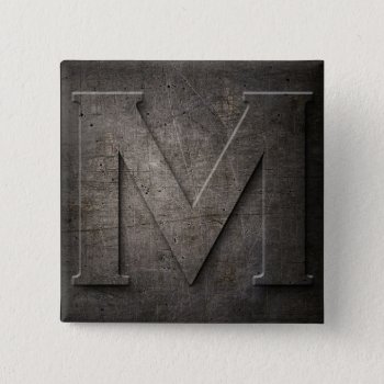 Bronze Black Metal M Monogram Square Button by plurals at Zazzle