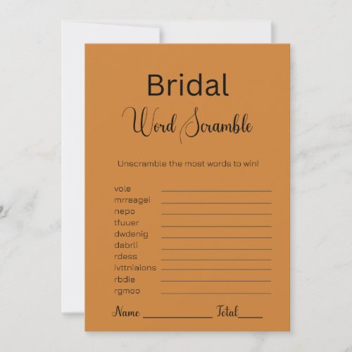 Bronze Bridal Word Scramble Game Invitation