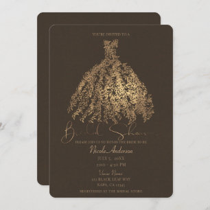 Bronze Brown Botanical Leaves Dress Bridal Shower Invitation