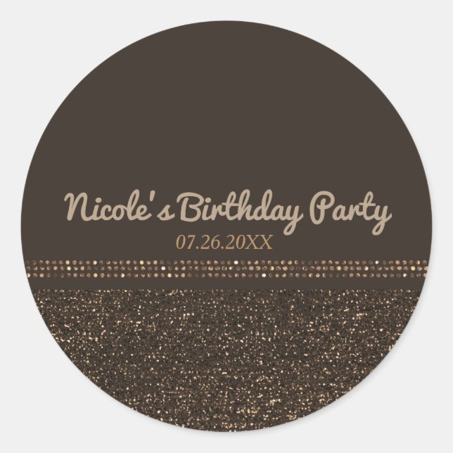 Bronze Brown Chic Sparkling Glam Party Favor Classic Round Sticker (Front)