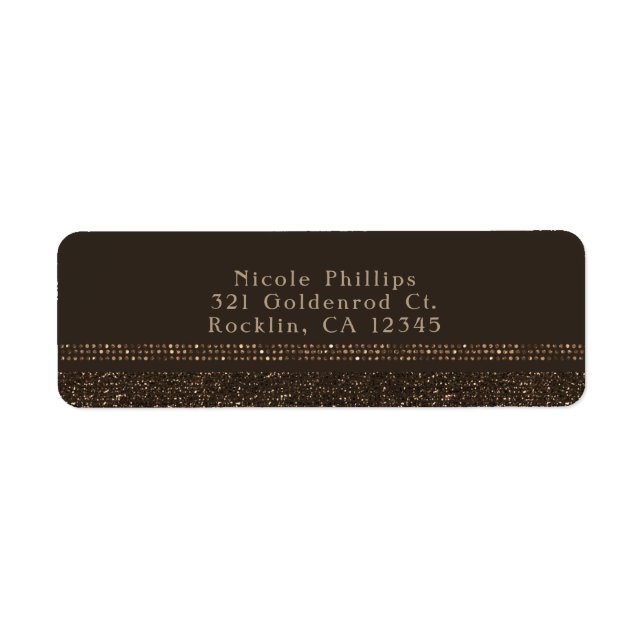 Bronze Brown Chic Sparkling Glam Party Invitation Label (Front)
