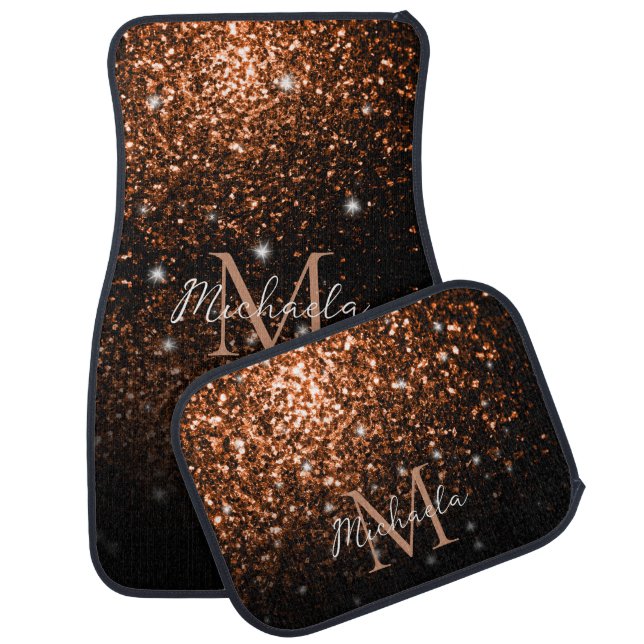 Bronze brown copper faux glitter sparkles Monogram Car Floor Mat (Set)