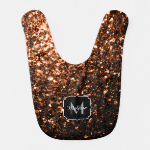 Bronze brown copper faux glitters sparkle Monogram Baby Bib