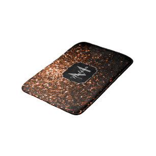 Bronze brown copper faux glitters sparkle Monogram Bathroom Mat