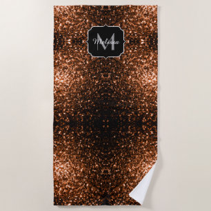 Bronze brown copper faux glitters sparkle Monogram Beach Towel