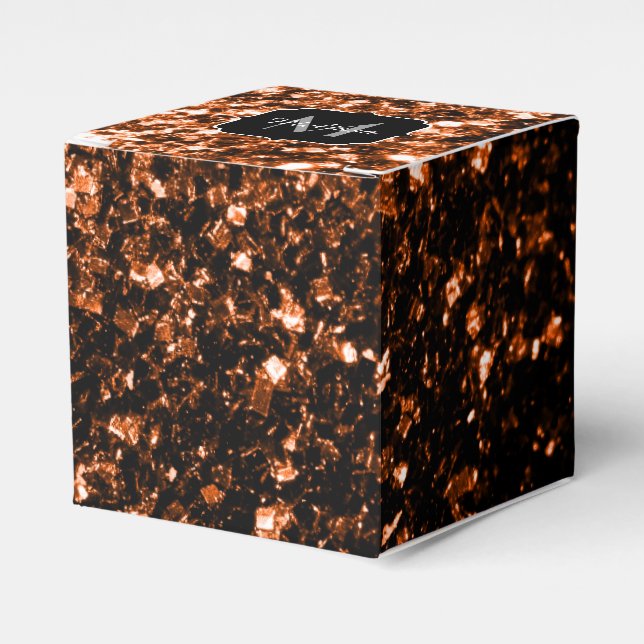Bronze brown copper faux glitters sparkle Monogram Favor Boxes (Front Side)