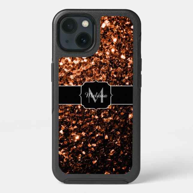 Bronze brown copper faux glitters sparkle Monogram Otterbox iPhone Case (Back)
