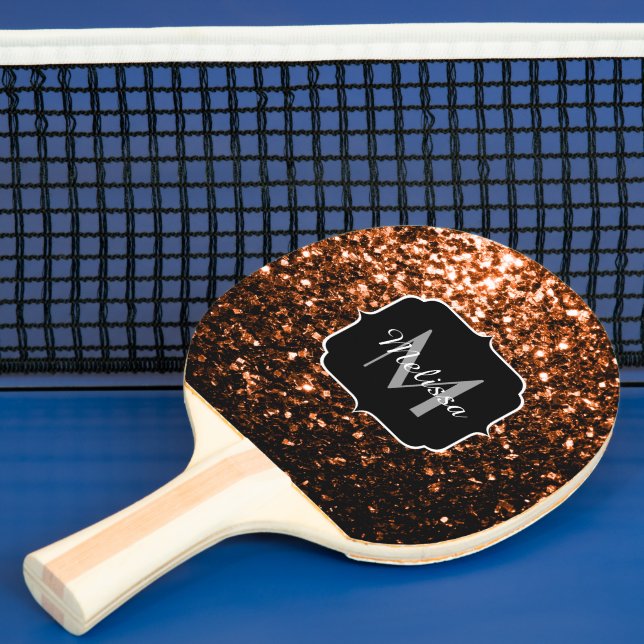 Bronze brown copper faux glitters sparkle Monogram Ping-Pong Paddle (Insitu)