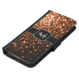 Bronze brown copper faux glitters sparkle Monogram Wallet Phone Case For Samsung Galaxy S5