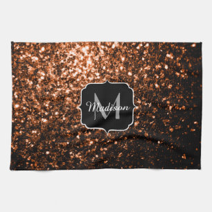 Bronze brown copper faux glitters sparkle Monogram Towel