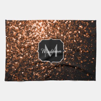 Bronze Brown Copper Faux Glitters Sparkle Monogram Towel by PLdesign at Zazzle