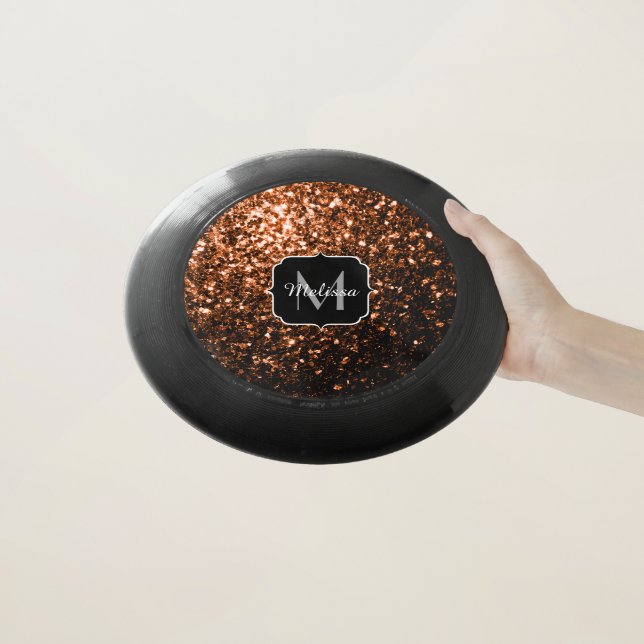 Bronze brown copper faux glitters sparkle Monogram Wham-O Frisbee (In Hand)