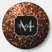 Bronze brown copper faux glitters sparkle Monogram Wireless Charger (Front)