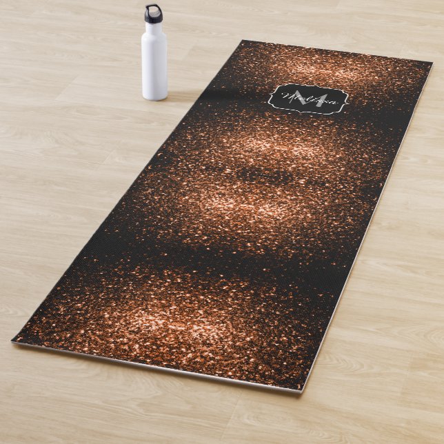 Bronze brown copper faux glitters sparkle Monogram Yoga Mat (In Situ)
