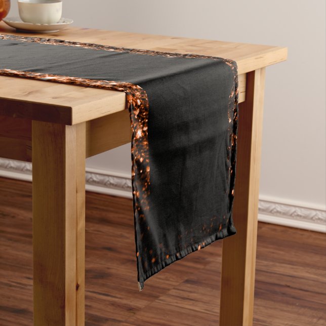 Bronze brown copper faux glitters sparkles black long table runner (In Situ)