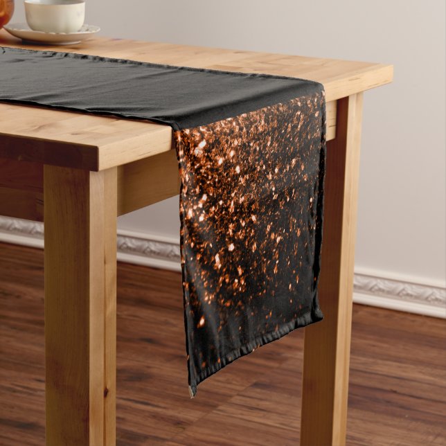 Bronze brown copper faux glitters sparkles black short table runner (In Situ)