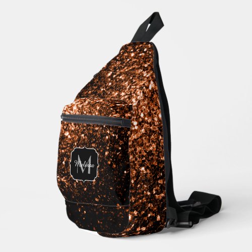 Bronze brown faux glitter sparkles Monogram Sling Bag