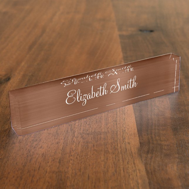 Bronze Brown Faux Metallic Foil Desk Name Plate (Side)