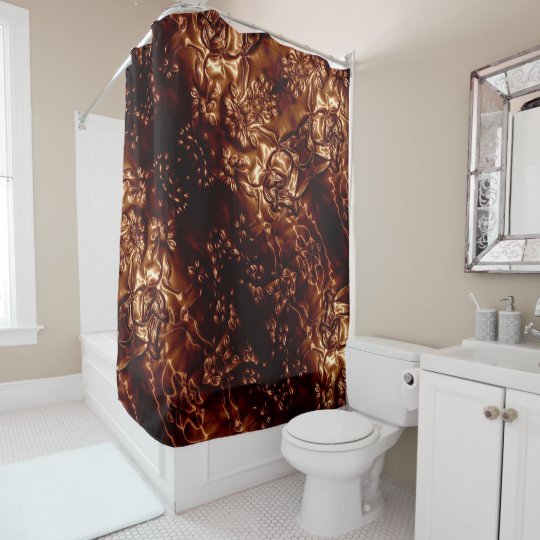 Bronze Brown Floral Embossing Art Shower Curtain | Zazzle.com