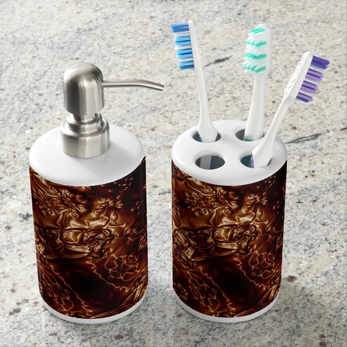 Bronze Brown Floral Embossing Art Soap Dispenser And Toothbrush Holder Zazzle Com