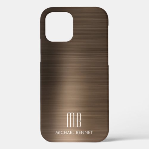 Bronze Brown Metallic Monogram Case_Mate iPhone Ca iPhone 12 Case
